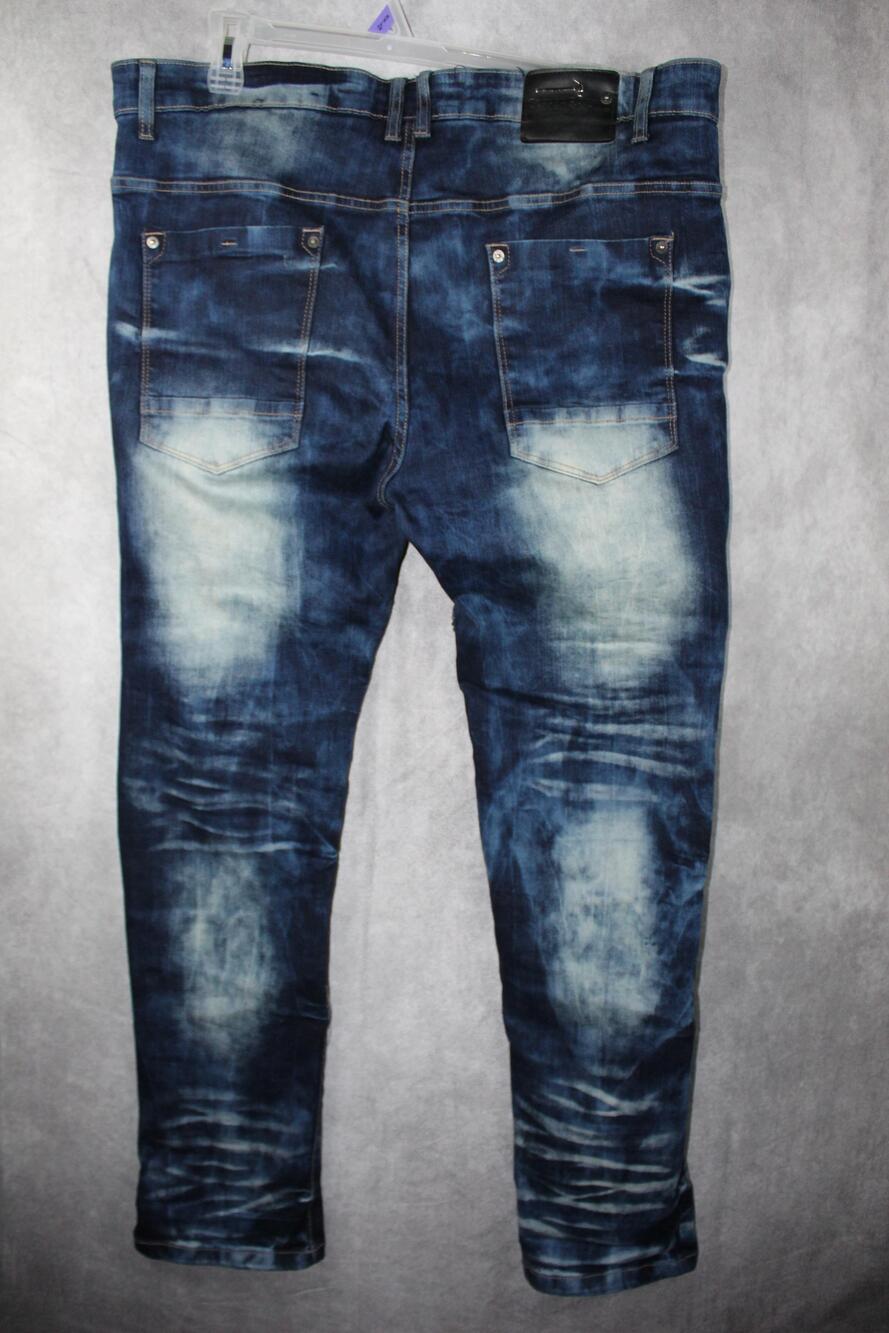 Copper Rivet Jeans Mens 42x32 Blue Tapered Slim Stone Wash Distressed Zipper